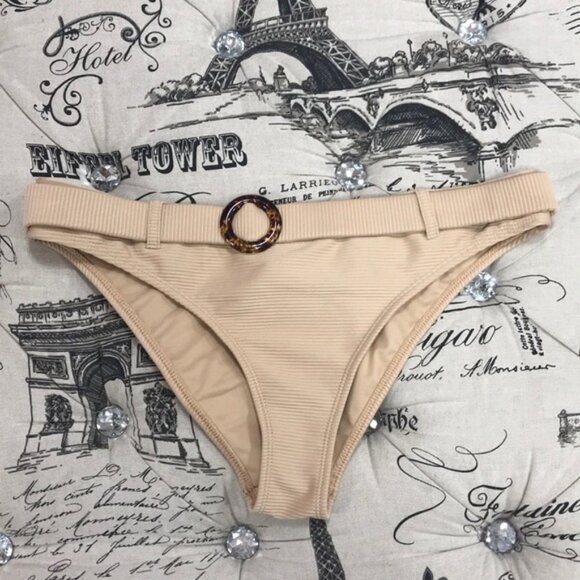 NWOT TOPSHOP Mink Ribbed Belt Bikini Bottoms - Picture 3 of 6
